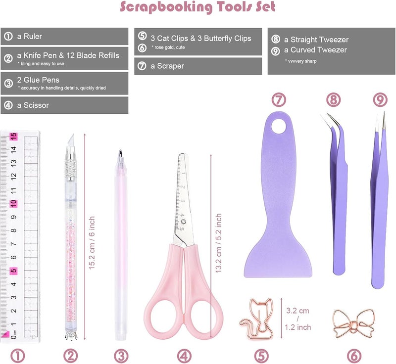 Arvakr Scrapbooking Tools, Scrapbook Supplies with Sticker Tweezers, Glue Pen for Crafting, Card Making, Sticker Cutter, Paper Craft - Image 2